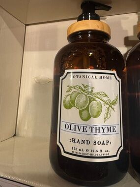 Botanical Home Olive Thyme Hand Soap - Amber Bottle with Wood Pump